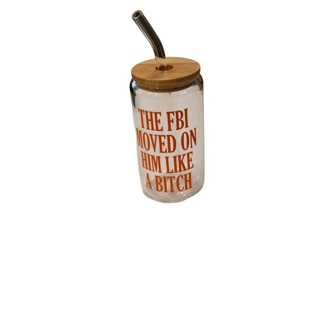 New Custom Anti Trump Glass Tumbler With Glass Straw Wood Lid